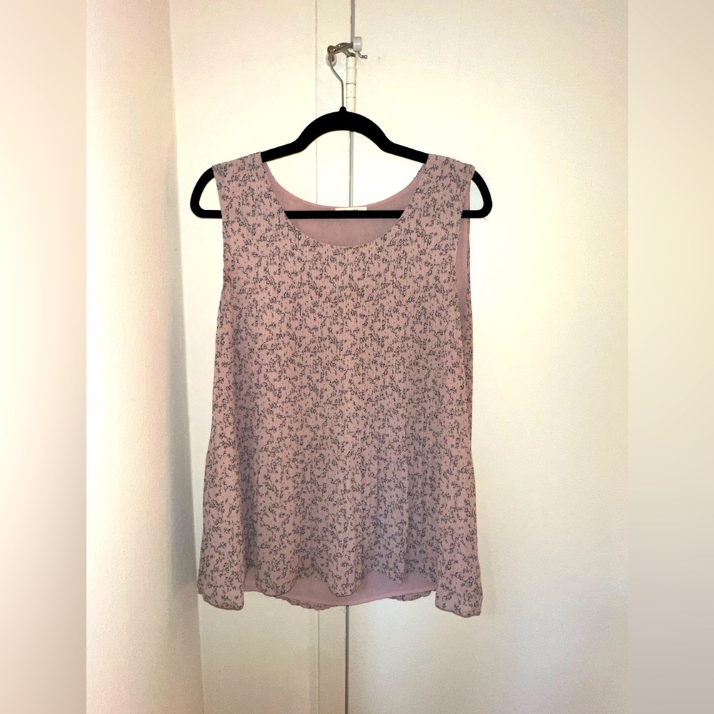 Floral Pink Sleeveless Top, Pleione, Size M